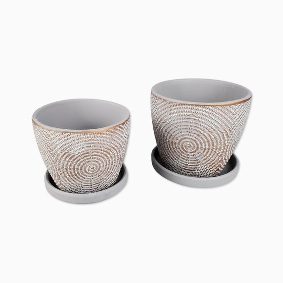 Set Of 2 Vintage Style Rustic Grey Terracotta Planting Pots - Picture 1 of 5
